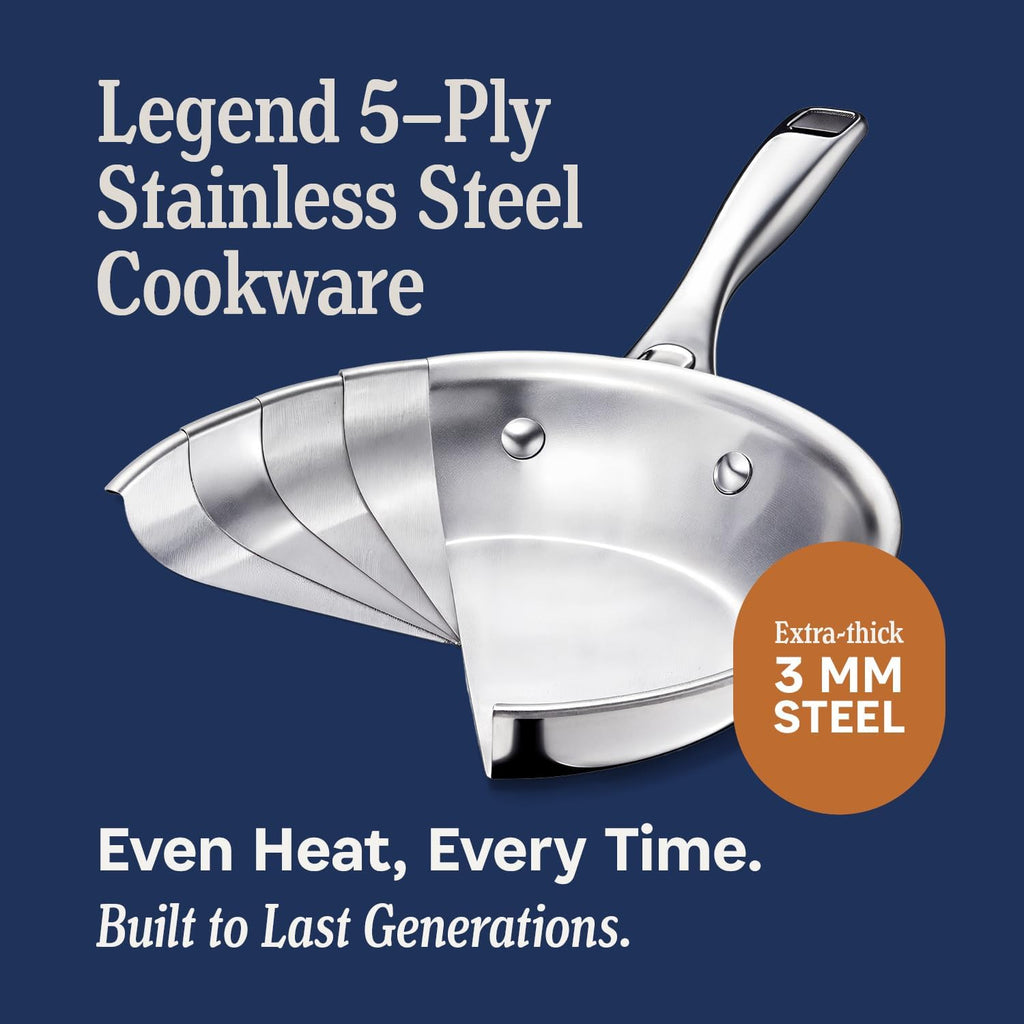 5-Ply Stainless Steel Cookware Set, 12-Piece Pots and Pans Set - Induction Compatible, Oven Safe 800°F - Non-Toxic, No Coatings - Built to Last Generations