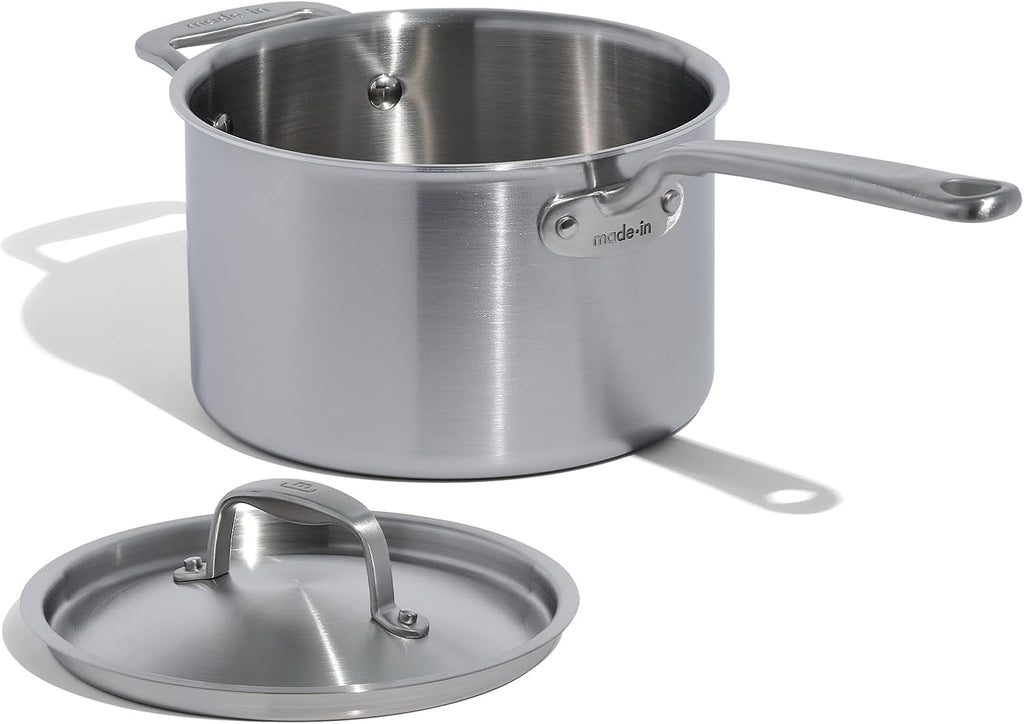 Made In Cookware – 7 Piece Stainless Steel Cookware Set – 5-Ply Stainless Clad – Includes Frying Pan, Saucepan, Saute Pan, Stock Pot – Professional Cookware – Crafted in Italy – Induction Compatible