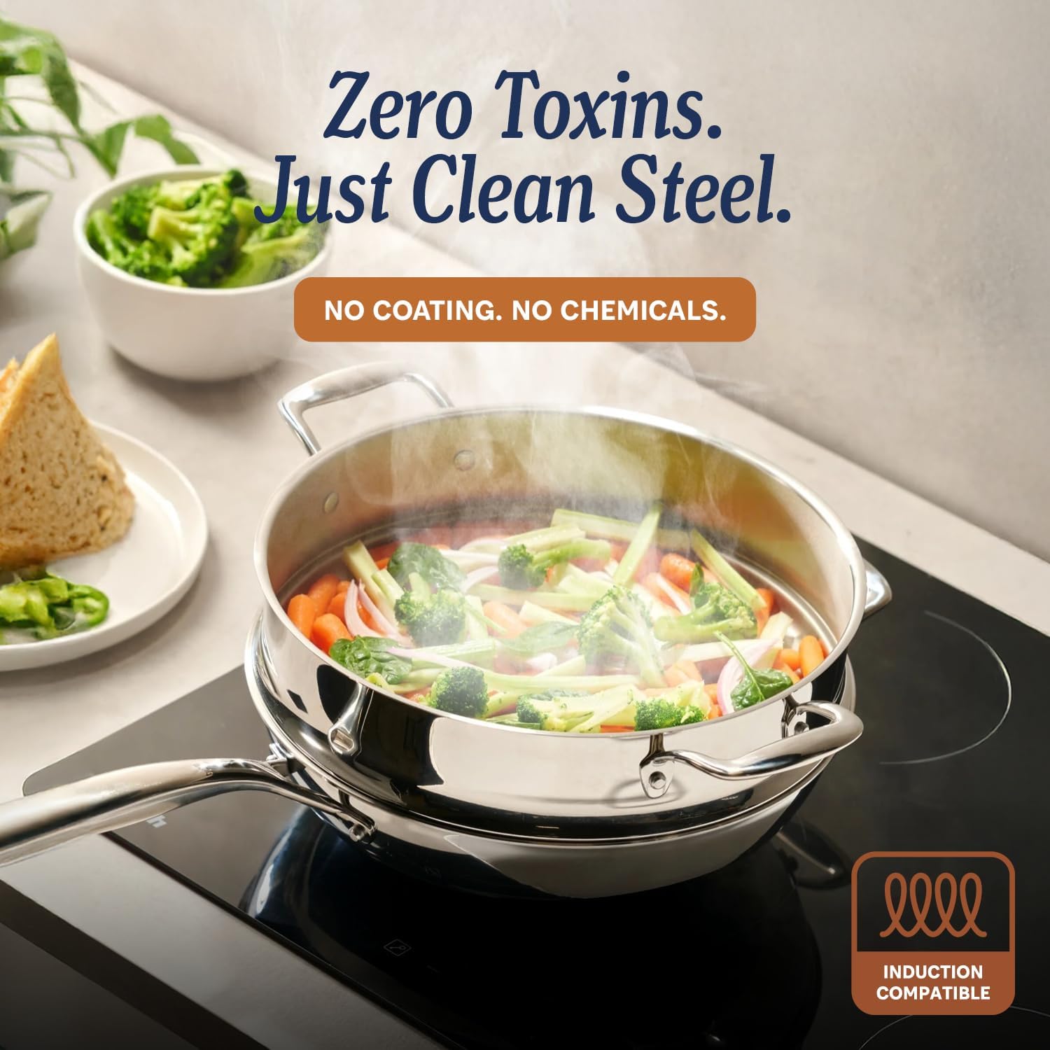 5-Ply Stainless Steel Cookware Set, 12-Piece Pots and Pans Set - Induction Compatible, Oven Safe 800°F - Non-Toxic, No Coatings - Built to Last Generations