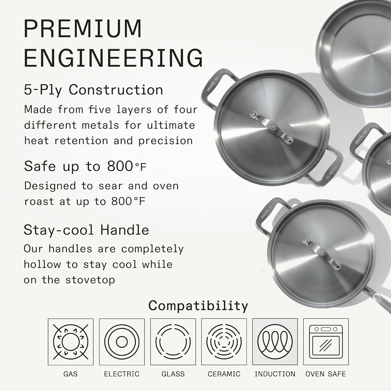 Made In Cookware – 7 Piece Stainless Steel Cookware Set – 5-Ply Stainless Clad – Includes Frying Pan, Saucepan, Saute Pan, Stock Pot – Professional Cookware – Crafted in Italy – Induction Compatible