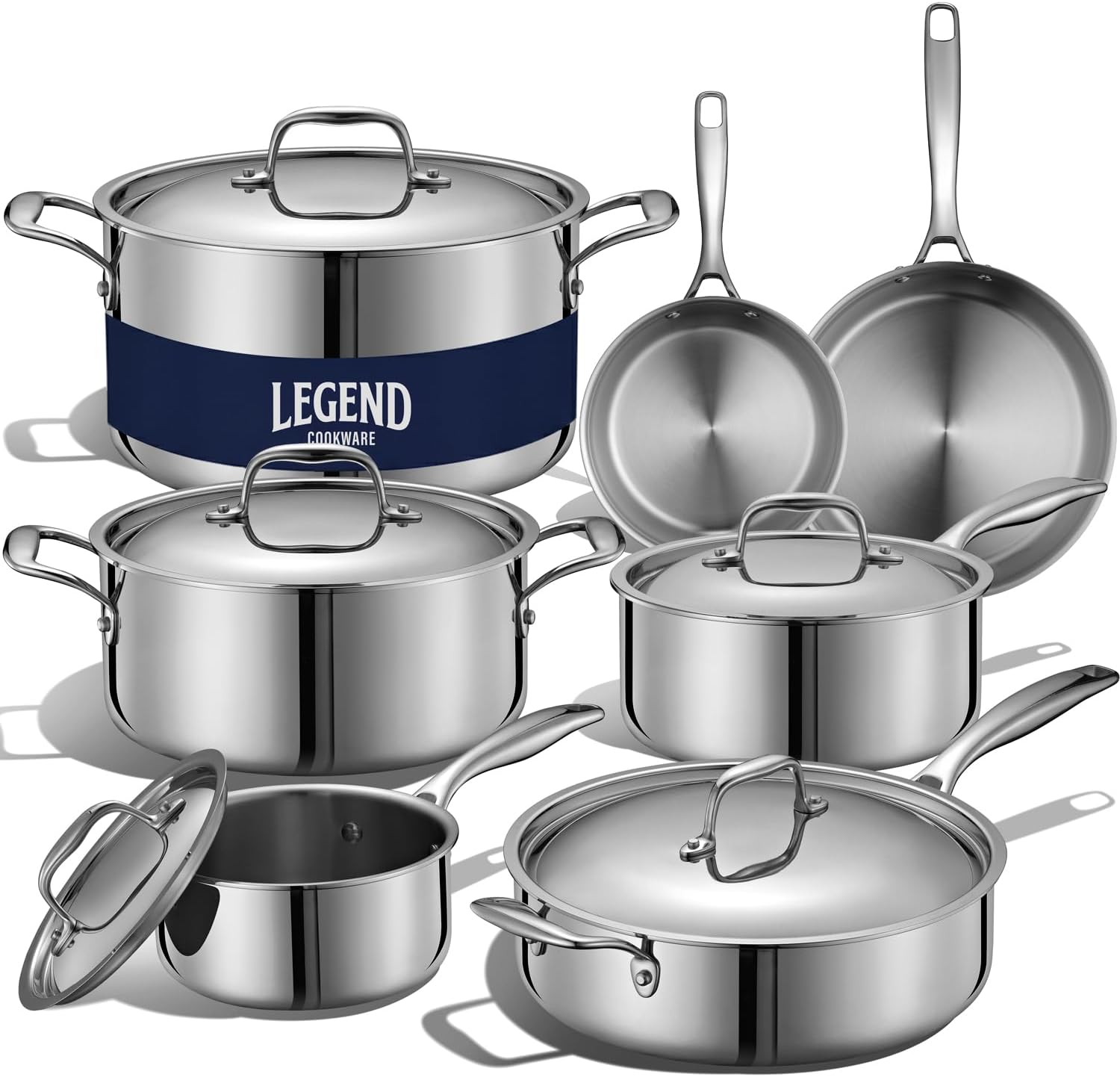 5-Ply Stainless Steel Cookware Set, 12-Piece Pots and Pans Set - Induction Compatible, Oven Safe 800°F - Non-Toxic, No Coatings - Built to Last Generations