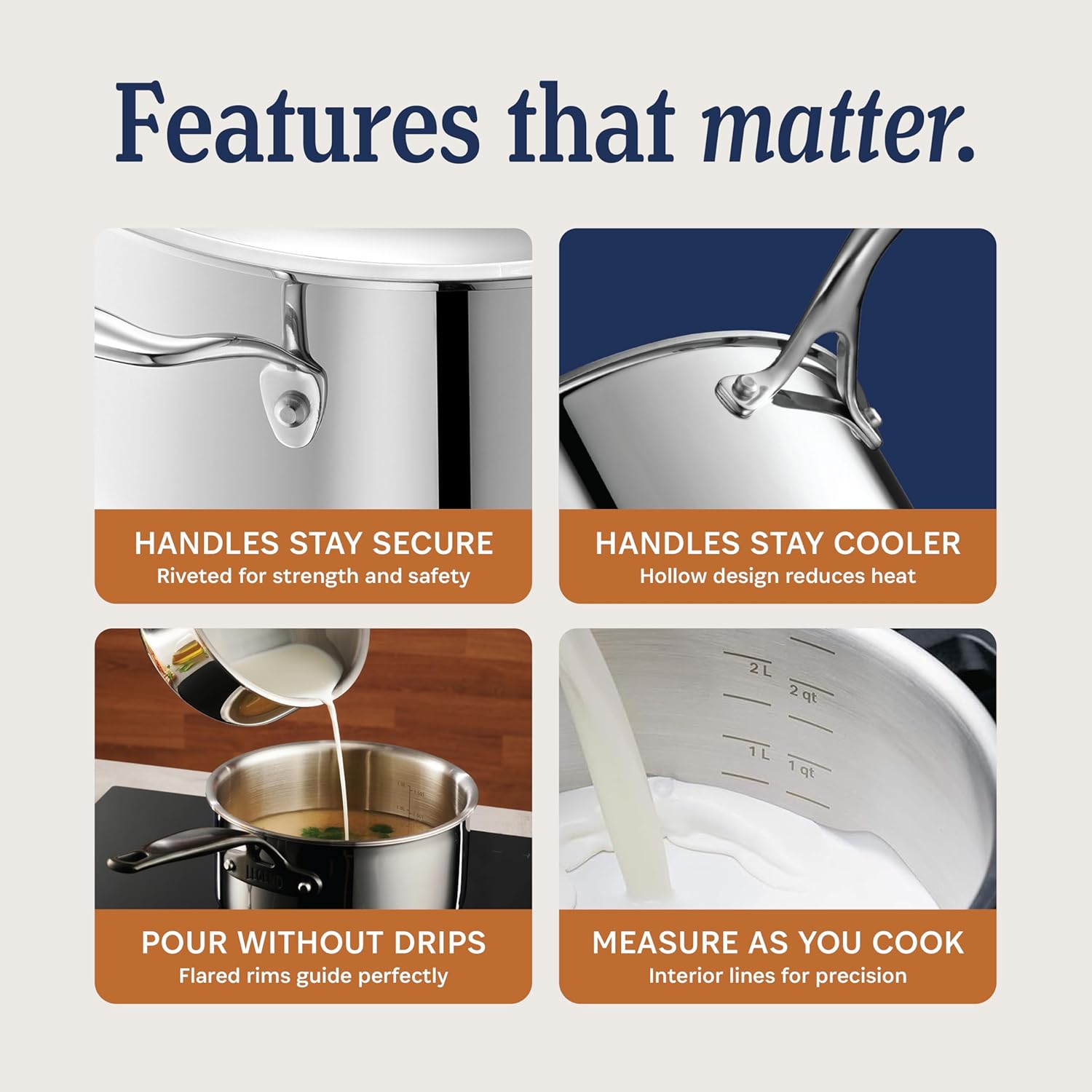 5-Ply Stainless Steel Cookware Set, 12-Piece Pots and Pans Set - Induction Compatible, Oven Safe 800°F - Non-Toxic, No Coatings - Built to Last Generations